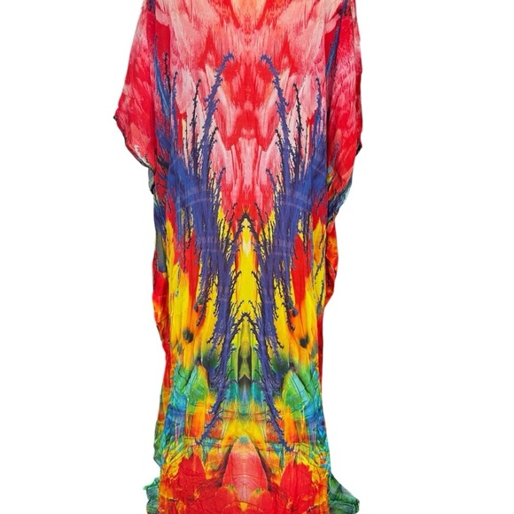 Sakkas Laisson Flowy Hi Low Caftan Rhinestone Boxy V Neck Dress Top Cover / Up - Picture 13 of 13